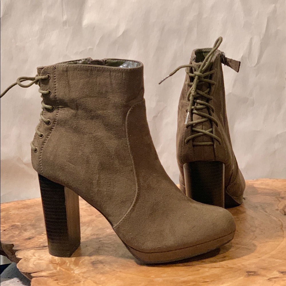 Justfab Miracai Olive Lace Back Ankle Booties
